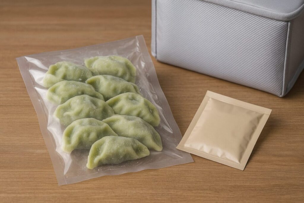 冷凍水餃子と粉末スープ(イメージ画像)
