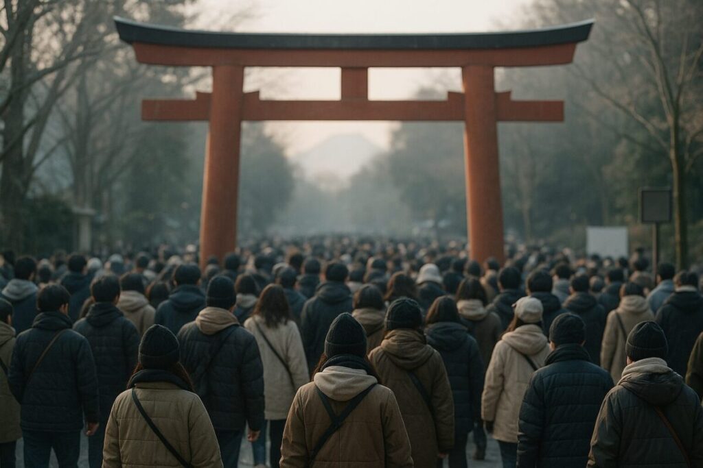 初詣参拝者の混雑風景