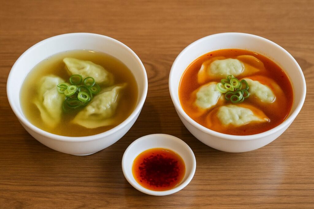 和風スープとピリ辛スープ、2杯のすその水ギョーザ