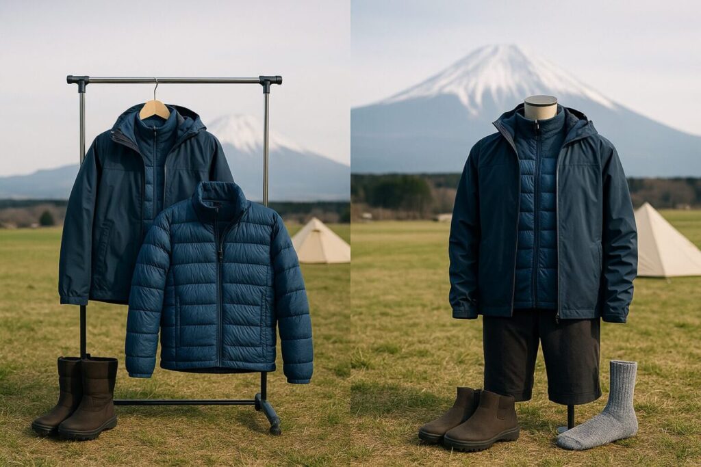 キャンプの服装（フリース、ダウン他）
