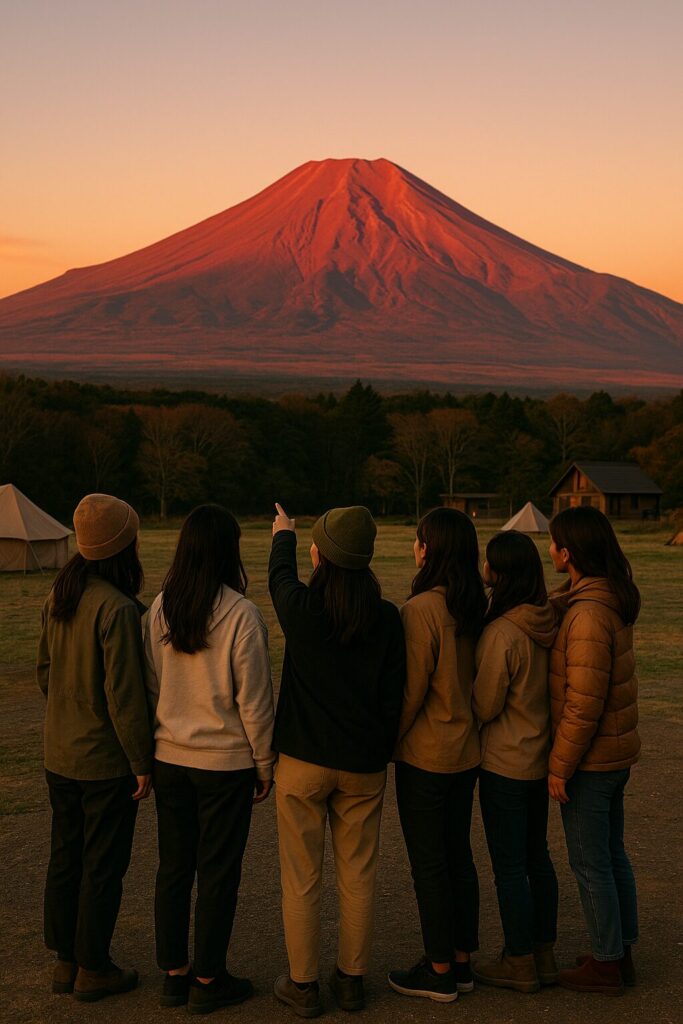 キャンプ場から見る赤富士（イメージ画像）