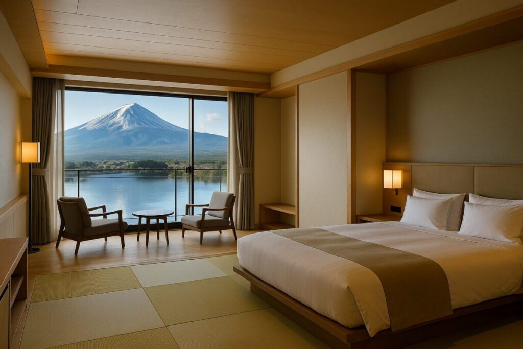 河口湖と富士山を望む湖畔リゾートホテル（イメージ画像）