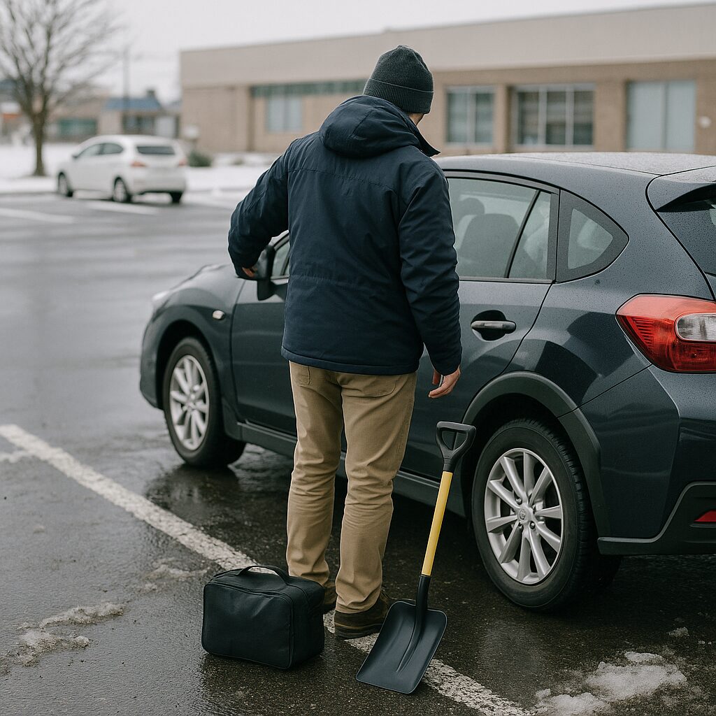 駐車場で装備のチェック(イメージ画像)