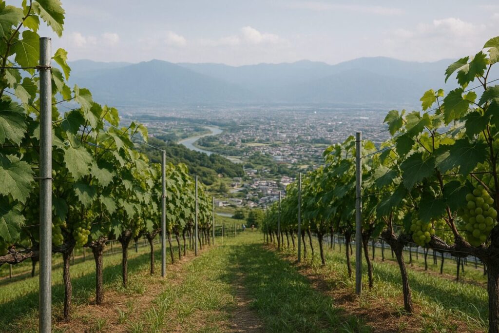 フルーツ畑と甲府盆地(イメージ画像)