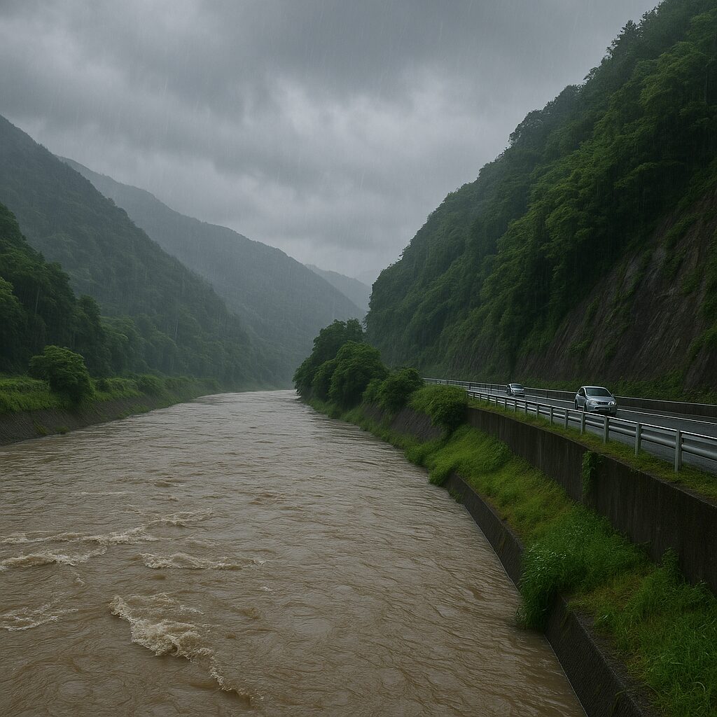 大雨により増水した富士川(イメージ画像)