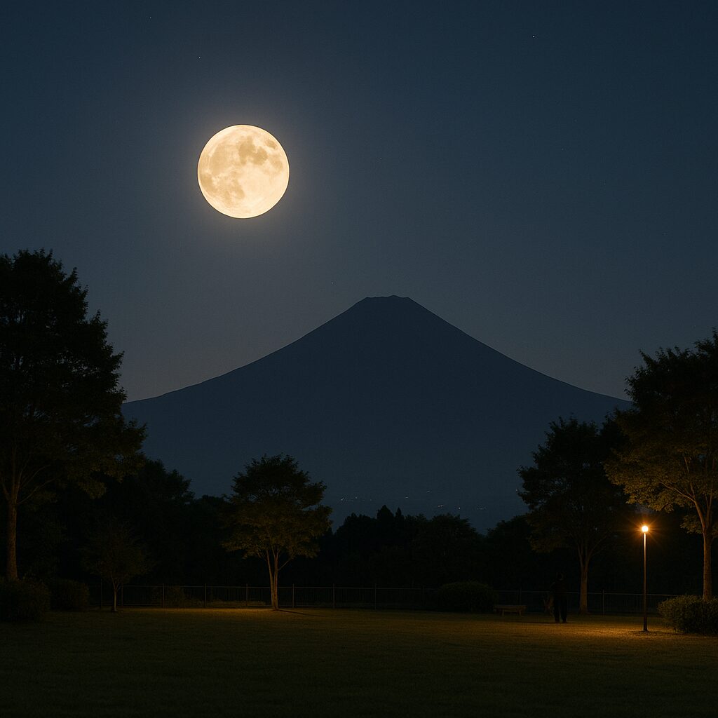中秋の名月と富士山の夜景（イメージ画像）