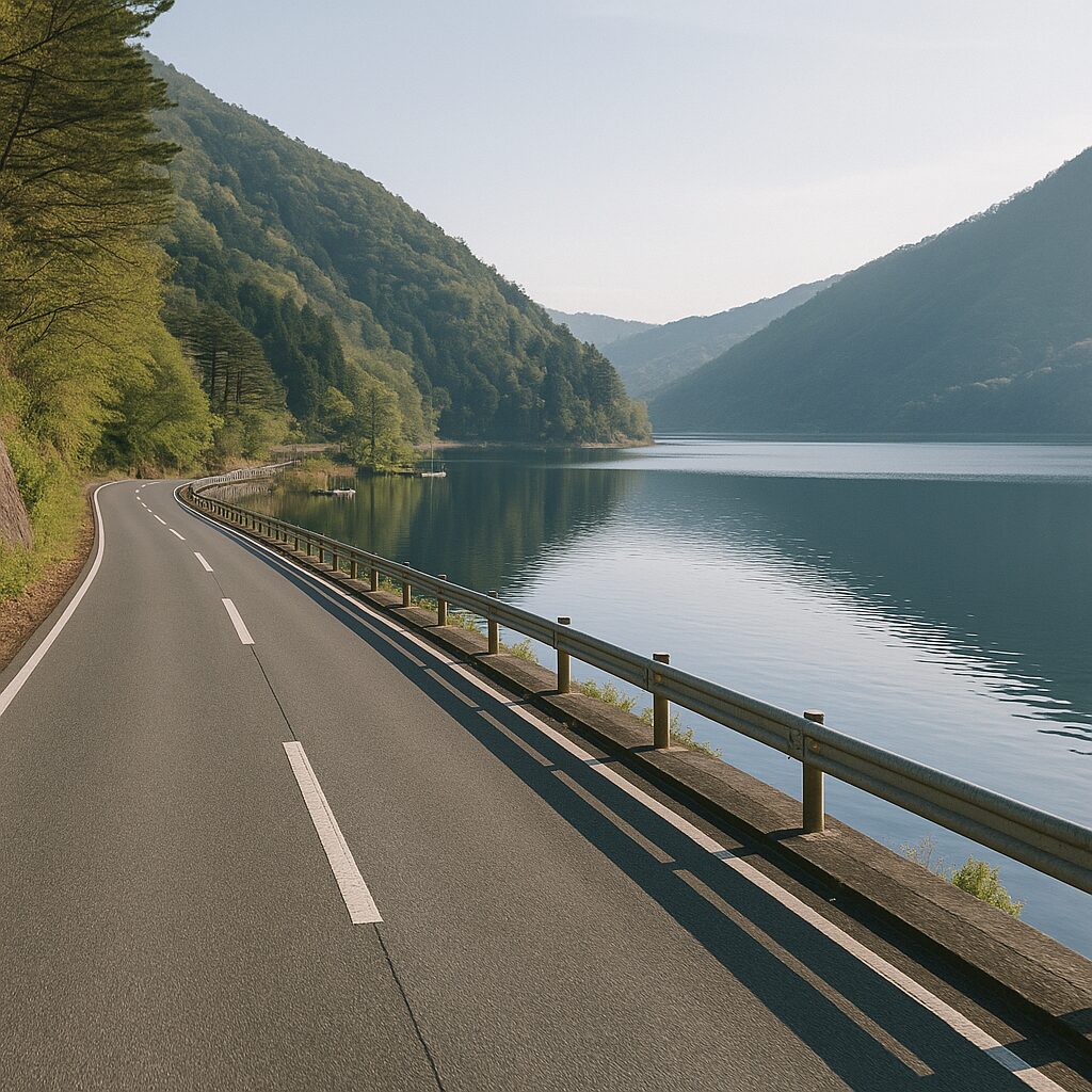 精進湖沿いの国道358号(イメージ画像)