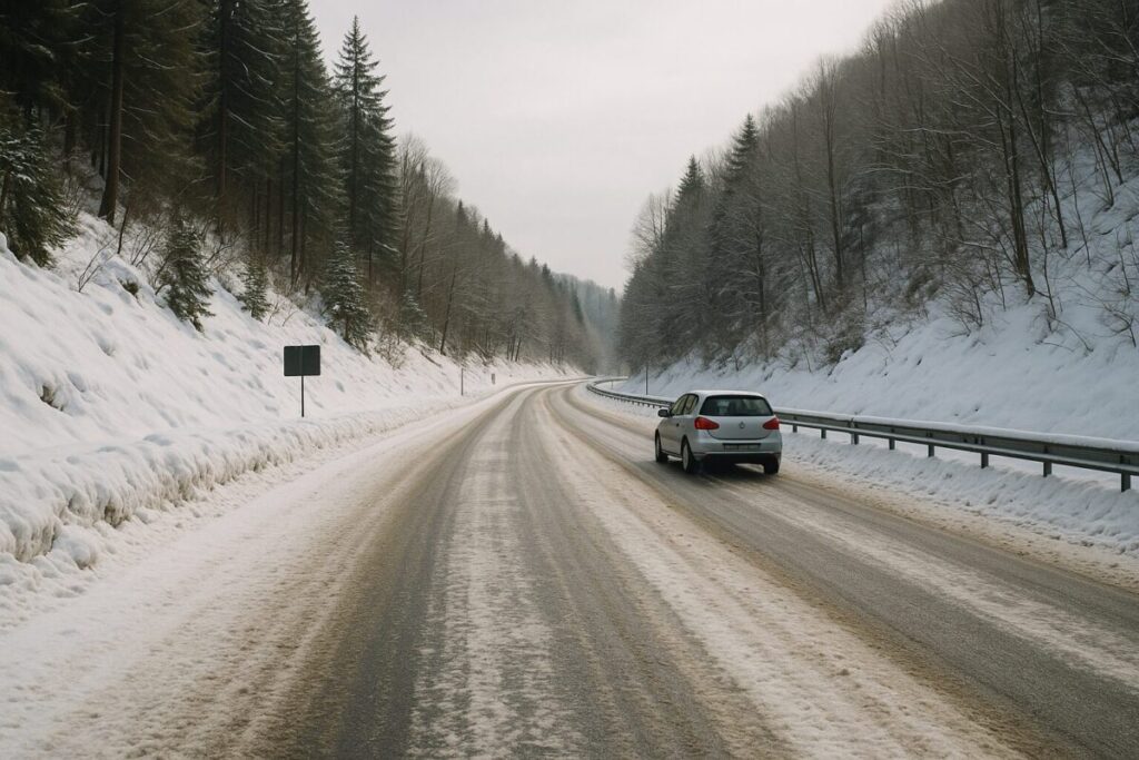雪が積もった冬の国道358号線(イメージ画像)